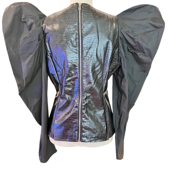 #A029 -  Black faux leather  exaggerated sleeves  top by N by Nancy - Picture 2 of 7